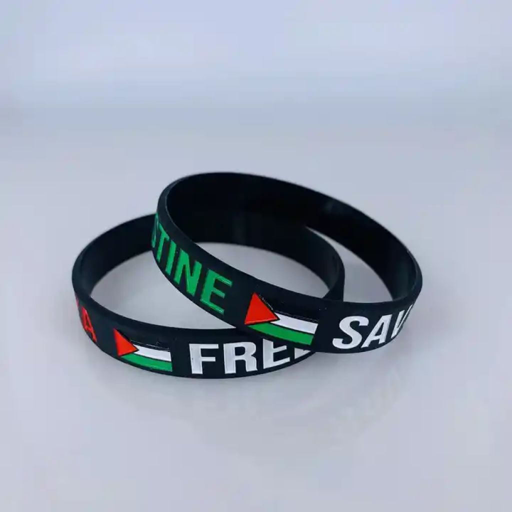 Black Silicone Wristband - Save Gaza / Free Palestine Flag 