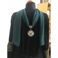 Green Neck Scarf with handmade Palestinian embroidery pendant