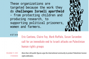 Over 100 Public Figures Urge Int’l Community to Protect Palestinian Human Rights Defenders