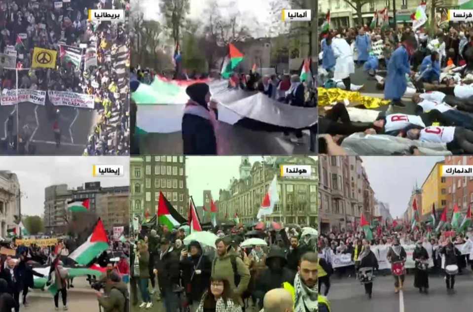 Demonstrations in various European cities in support of Gaza (Al Jazeera).