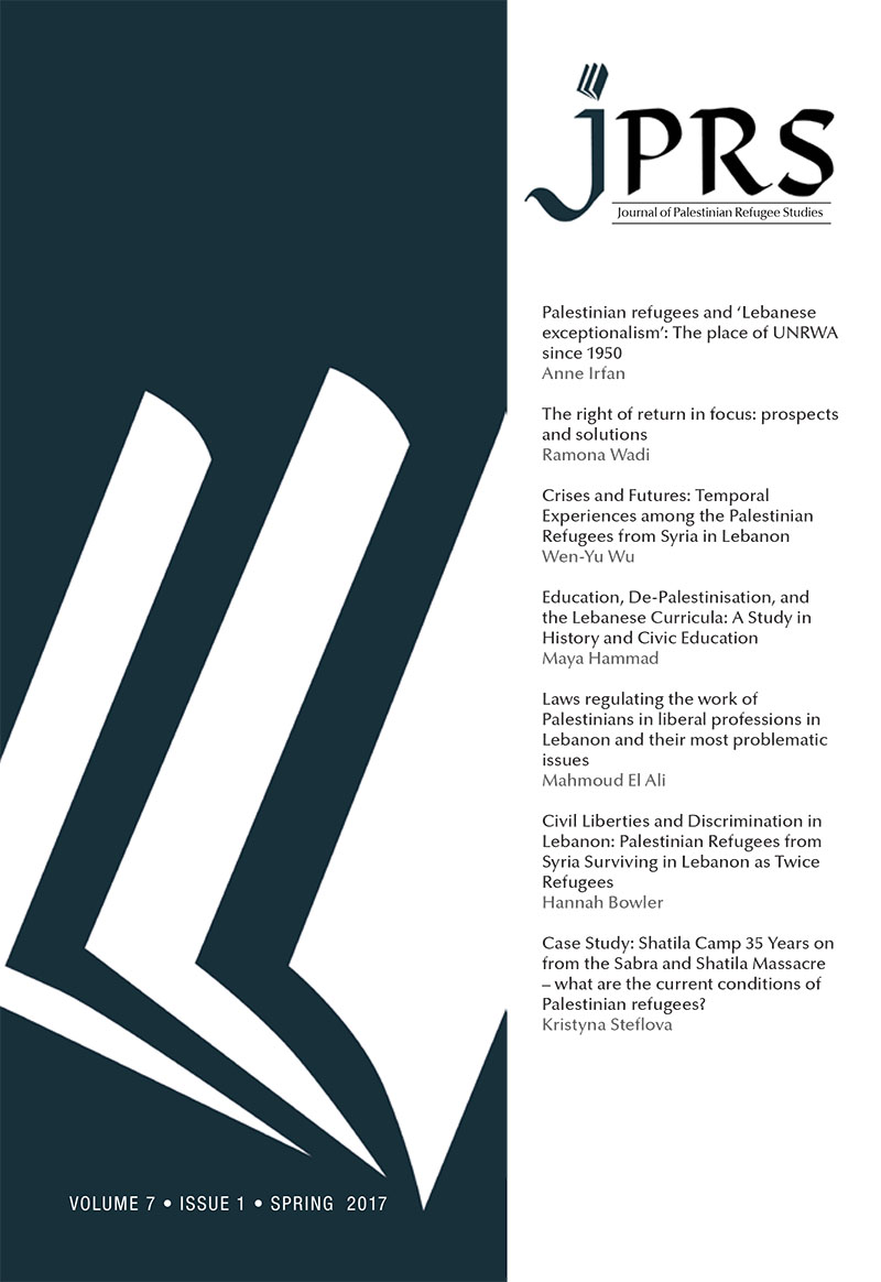 New Issue of the Journal of Palestinian Refugee Studies 
