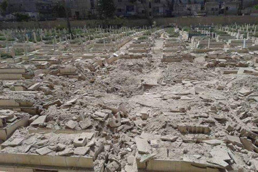 Sand Mounds Piled Up outside of Yarmouk Camp Cemetery following Russian Excavations